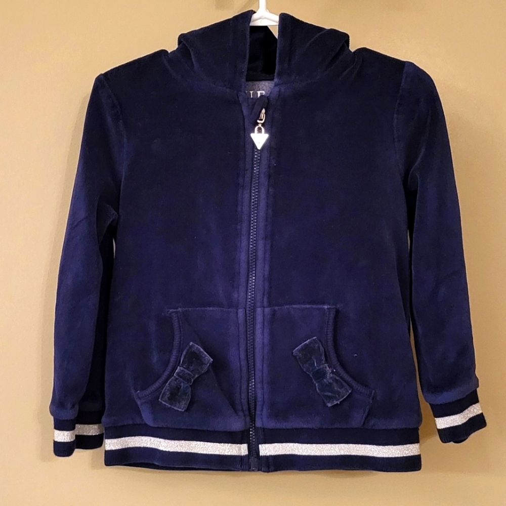 Guess navy velour zip up hoodie with design on back